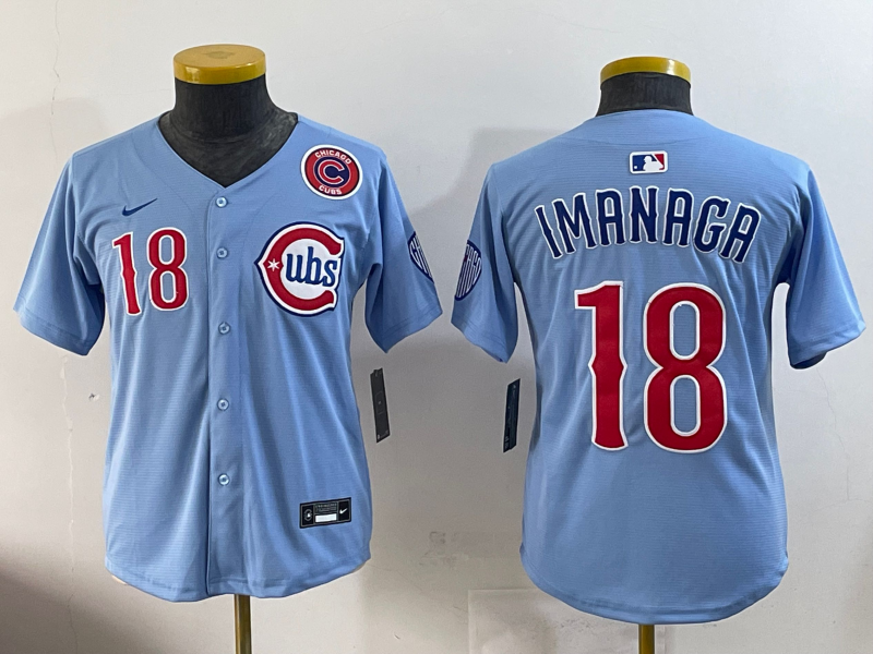 Youth 2025 MLB Chicago Cubs 18 Imanaga blue jersey style 7